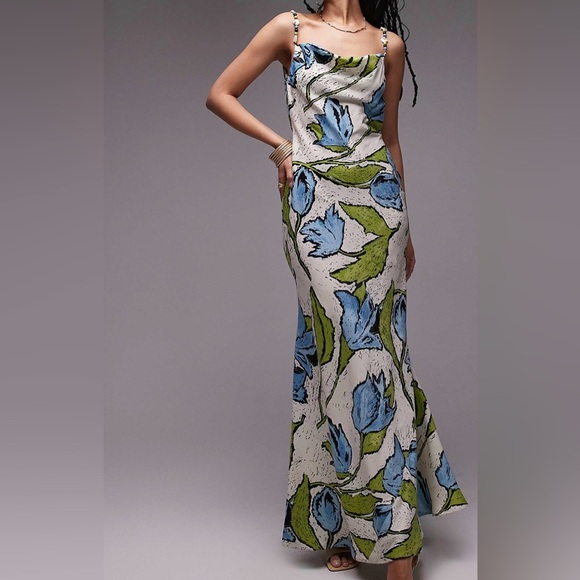 Topshop Dresses & Skirts - Topshop - Cowl Neck Slip Dress with Beaded Straps - NWT - Size 4